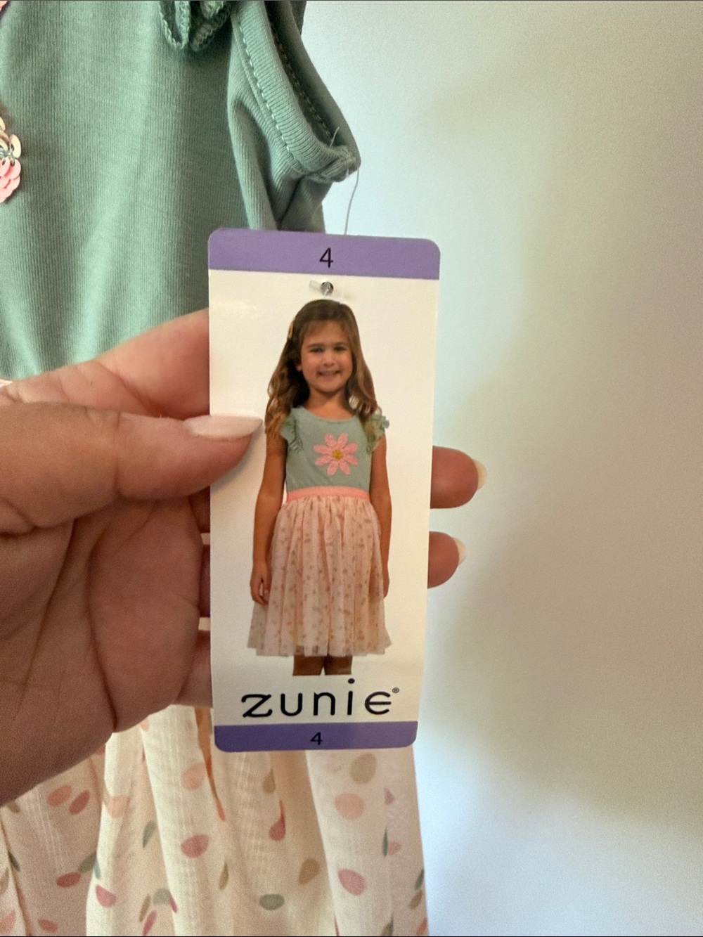 Zunie Green & Pink Daisy Tulle Dress for Girls - Picture 3 of 4
